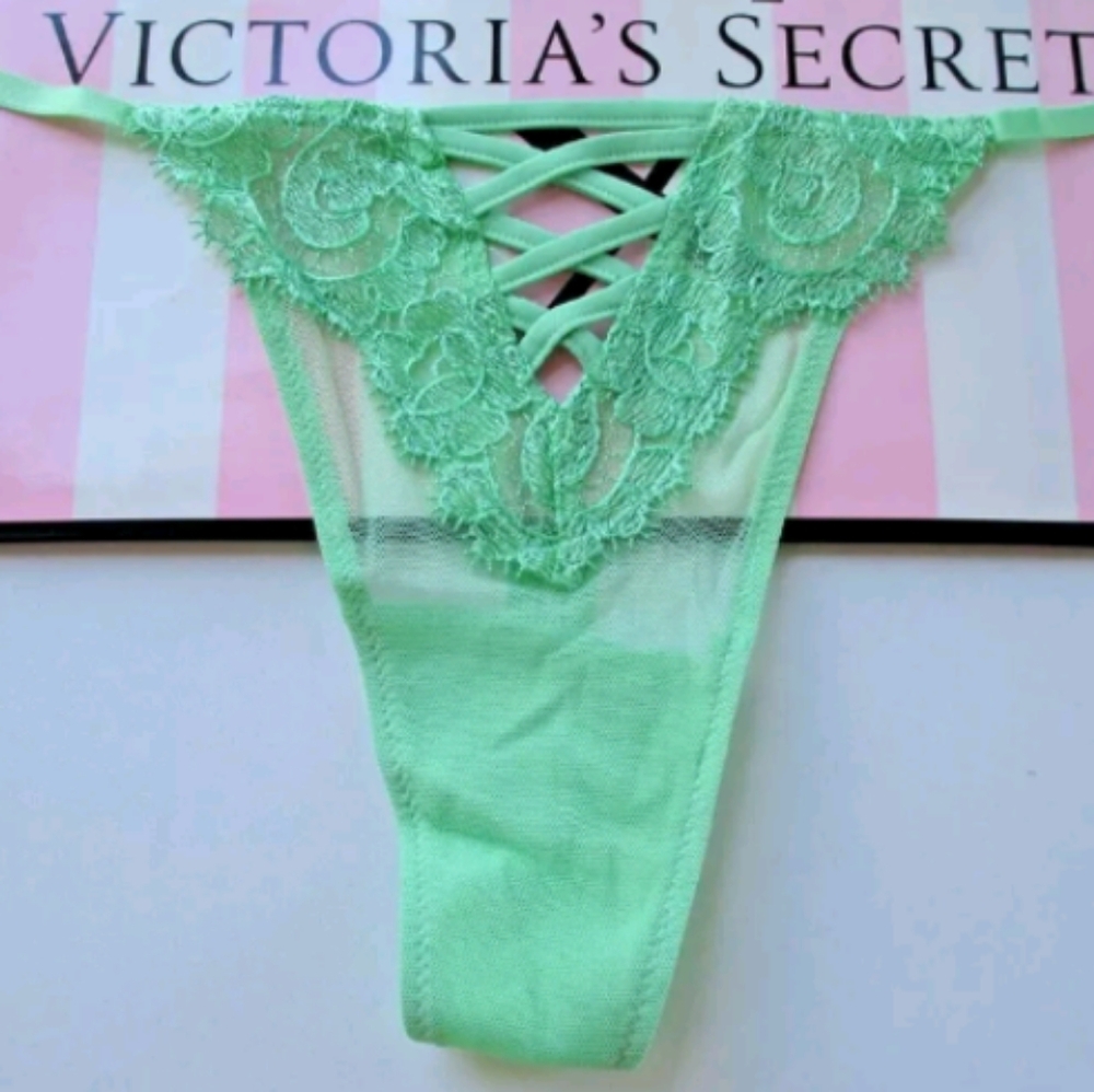 VICTORIA'S SECRET DREAM ANGELS Boho Floral Embroidery Green Thong Panty S M L XL